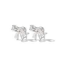 Sterling Silver Stud Earring, 925 Sterling Silver, Bowknot, Korean style & with heart pattern & for woman & hollow, silver color 