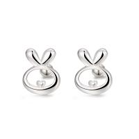 Sterling Silver Stud Earring, 925 Sterling Silver, Rabbit, Korean style & for woman & hollow, silver color 