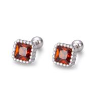 Sterling Silver Stud Earring, 925 Sterling Silver, Square, Korean style & for woman & with rhinestone 