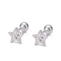 Sterling Silver Stud Earring, 925 Sterling Silver, Star, Korean style & for woman & with rhinestone 