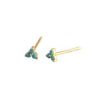 Sterling Silver Stud Earring, 925 Sterling Silver, with turquoise, Leaf, plated, for woman & with rhinestone 