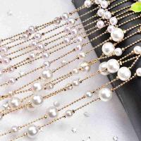 Brass Beading Chains, Zinc Alloy, with Plastic Pearl, KC gold color plated, DIY 