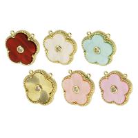 Resin Brass Pendants, with Resin, Flower, gold color plated, fashion jewelry & DIY & micro pave cubic zirconia & double-hole Approx 1mm 