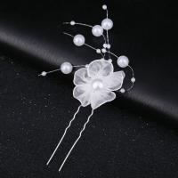 Hair Stick, Zinc Alloy, with Etamine & Plastic Pearl, fashion jewelry & for woman, white 