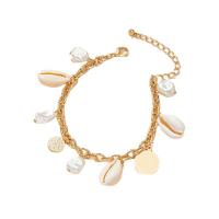 Fashion Zinc Alloy Bracelets, with Shell & Plastic Pearl, with 1.97inch extender chain, fashion jewelry & for woman, golden Approx 6.5 Inch 