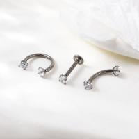 Titanium Nose Piercing Jewelry, three pieces & micro pave cubic zirconia & for woman, silver color 