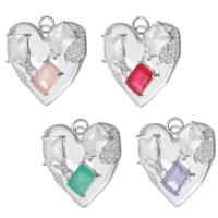 Cubic Zirconia Brass Pendants, Heart, silver color plated, fashion jewelry & DIY & with cubic zirconia Approx 3mm 
