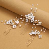 Hair Stick, Zinc Alloy, with Plastic Pearl, three pieces & for woman & with rhinestone 