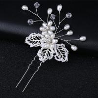 Hair Stick, Zinc Alloy, with Crystal & Plastic Pearl, fashion jewelry & for woman, silver color 