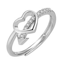 Латунное кольцо с стразами, Медно-никелевый сплав, Сердце, Другое покрытие, регулируемый & Женский & со стразами & отверстие, Много цветов для выбора, размер:6-8, продается PC