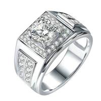 Латунное кольцо с стразами, Латунь, Геометрический узор, покрытый платиной, регулируемый & Мужский & со стразами, продается PC