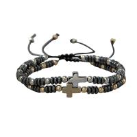 Hematite Bracelets, with Polyester Cord, Cross, plated, Unisex & adjustable Approx 16-28 cm 