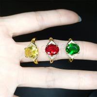 Хрустальное латунное палец кольцо, Латунь, с Кристаллы, плакирован золотом, Женский & со стразами, Много цветов для выбора, размер:6-8, продается PC