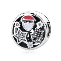 Rhinestone Sterling Silver European Beads, 925 Sterling Silver, Santa Claus, polished, Christmas Design & DIY & with rhinestone & hollow 