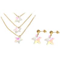 Crystal Jewelry Sets, 316 Stainless Steel, earring & necklace, with Crystal, gold color plated, 2 pieces & fashion jewelry & for woman, two different colored .8 Inch 