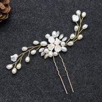 Hair Stick, Zinc Alloy, with Porcelain & Plastic Pearl, fashion jewelry & for woman & with rhinestone, golden 