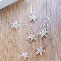 Hair Stick, Zinc Alloy, Starfish, 6 pieces & for woman & with rhinestone, silver color 