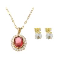 Crystal Jewelry Sets, 316 Stainless Steel, Stud Earring & necklace, with Crystal, gold color plated, 2 pieces & fashion jewelry & micro pave cubic zirconia & for woman, two different colored 