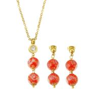Resin Jewelry Sets, 316 Stainless Steel, earring & necklace, with Resin, Vacuum Ion Plating, 2 pieces & fashion jewelry & for woman, two different colored Inch 