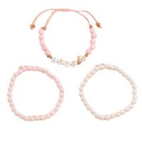 Plastic Pearl Bracelets, with zinc alloy bead & Lava, gold color plated, three pieces & for children 