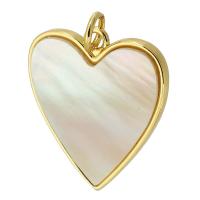 White Shell Pendants, Brass, with White Shell, Heart, gold color plated, fashion jewelry & DIY, two different colored Approx 3mm 