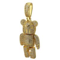 Cubic Zirconia Micro Pave Brass Pendant, Bear, gold color plated, fashion jewelry & DIY & micro pave cubic zirconia, golden Approx 5mm 