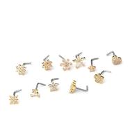 Stainless Steel Nose Piercing Jewelry, 304 Stainless Steel, with Brass, plated, 12 pieces & micro pave cubic zirconia 