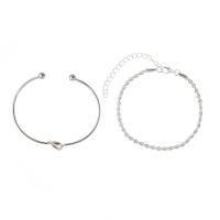 Fashion Zinc Alloy Bracelets, silver color plated, 2 pieces & Adjustable & for woman, silver color Approx 18 cm 