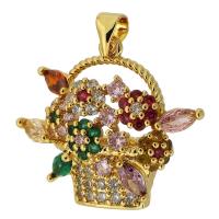 Cubic Zirconia Micro Pave Brass Pendant, gold color plated, fashion jewelry & DIY & micro pave cubic zirconia, multi-colored Approx 3mm 