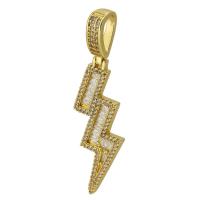 Cubic Zirconia Micro Pave Brass Pendant, Lightning Symbol, gold color plated, fashion jewelry & DIY & micro pave cubic zirconia, golden 