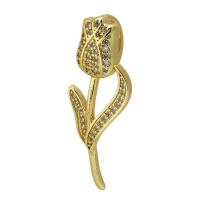 Cubic Zirconia Micro Pave Brass Pendant, Tulip, gold color plated, fashion jewelry & DIY & micro pave cubic zirconia, golden 