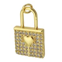 Cubic Zirconia Micro Pave Brass Pendant, Lock, gold color plated, fashion jewelry & DIY & micro pave cubic zirconia, golden Approx 4mm 