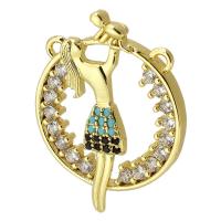 Cubic Zirconia Micro Pave Brass Pendant, Round, gold color plated, fashion jewelry & DIY & micro pave cubic zirconia & double-hole, multi-colored Approx 2mm 
