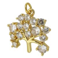 Cubic Zirconia Micro Pave Brass Pendant, Tree, gold color plated, fashion jewelry & DIY & micro pave cubic zirconia, golden 