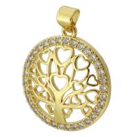 Cubic Zirconia Micro Pave Brass Pendant, Round, gold color plated, fashion jewelry & DIY & micro pave cubic zirconia, golden 