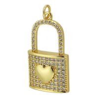 Cubic Zirconia Micro Pave Brass Pendant, Lock, gold color plated, fashion jewelry & DIY & micro pave cubic zirconia, golden Approx 3mm 