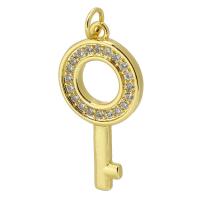 Cubic Zirconia Micro Pave Brass Pendant, Key, gold color plated, fashion jewelry & DIY & micro pave cubic zirconia, golden Approx 3mm 