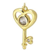 Cubic Zirconia Micro Pave Brass Pendant, Key, gold color plated, fashion jewelry & DIY & micro pave cubic zirconia, golden Approx 3mm 