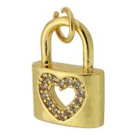 Cubic Zirconia Micro Pave Brass Pendant, Lock, gold color plated, fashion jewelry & DIY & micro pave cubic zirconia, golden 