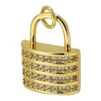 Cubic Zirconia Micro Pave Brass Pendant, Lock, gold color plated, fashion jewelry & DIY & micro pave cubic zirconia, golden Approx 3mm 