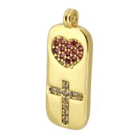 Cubic Zirconia Micro Pave Brass Pendant, gold color plated, fashion jewelry & DIY & micro pave cubic zirconia, two different colored Approx 2mm 