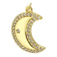 Cubic Zirconia Micro Pave Brass Pendant, Moon, gold color plated, fashion jewelry & DIY & micro pave cubic zirconia, golden Approx 3mm 