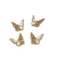 Cubic Zirconia Micro Pave Brass Pendant, with White Shell, Butterfly, high quality plated, DIY & micro pave cubic zirconia, golden 