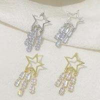 Cubic Zirconia Micro Pave Brass Earring, Star, plated, fashion jewelry & micro pave cubic zirconia & for woman 15*38mm 
