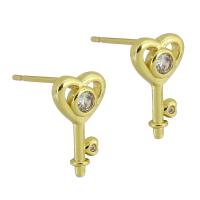 Cubic Zirconia Micro Pave Brass Earring, Key, gold color plated, fashion jewelry & micro pave cubic zirconia & for woman, golden 