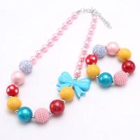 Acrylic Children Jewelry Sets, with Plastic Pearl & Zinc Alloy, with 2.36inch extender chain, handmade, Girl & fashion jewelry 35*45mm,20mm,10mm Approx 18.5 Inch 