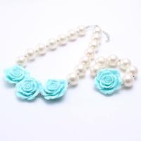 Acrylic Children Jewelry Sets, with Plastic Pearl & Zinc Alloy, with 3.93inch extender chain, Rose, handmade, Girl & fashion jewelry 20mm Approx 14.17 Inch 