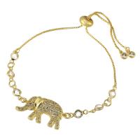 Cubic Zirconia Micro Pave Brass Bracelet, Elephant, gold color plated, fashion jewelry & micro pave cubic zirconia & for woman, 26*15*3mm,10*5*2mm,1mm Approx 10 Inch 