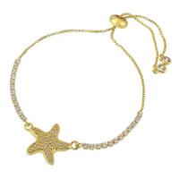 Cubic Zirconia Micro Pave Brass Bracelet, Starfish, gold color plated, fashion jewelry & micro pave cubic zirconia & for woman, 23*16*2.5mm,2mm,1mm Approx 10 Inch 