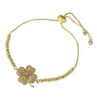 Cubic Zirconia Micro Pave Brass Bracelet, Four Leaf Clover, gold color plated, fashion jewelry & micro pave cubic zirconia & for woman, 20*15*3mm,3mm,1mm Approx 10 Inch 